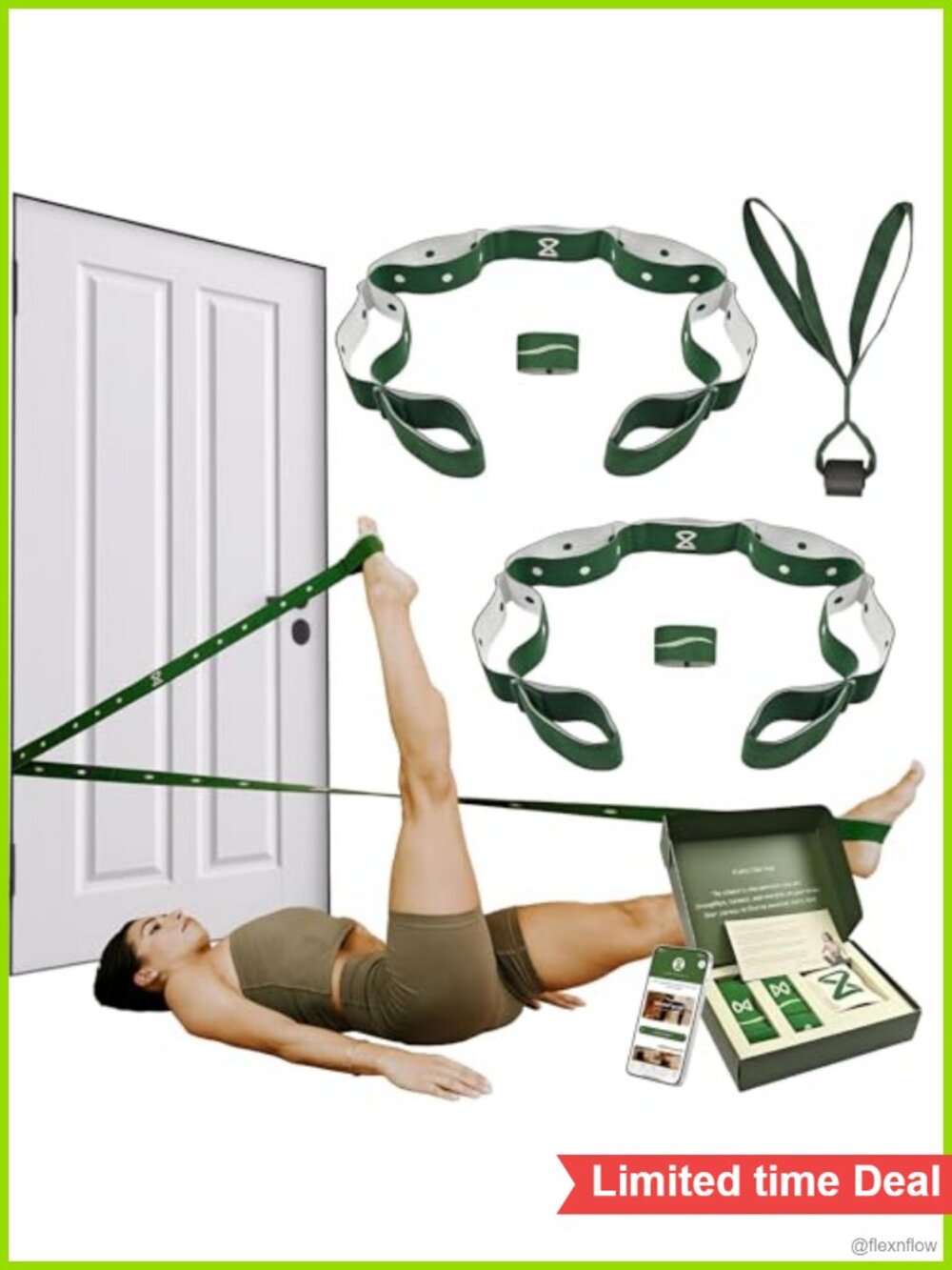 Fabric Resistance Bands Kit with Door Anchor and Handles for Pilates Legs